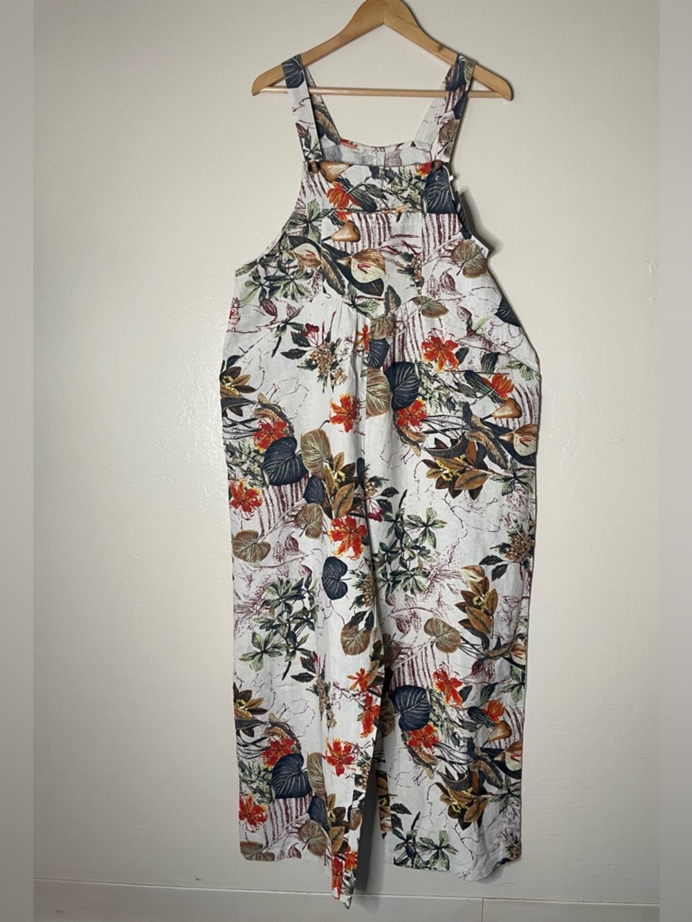 Himosyber cotton blend off white tropical overalls jumpsuit